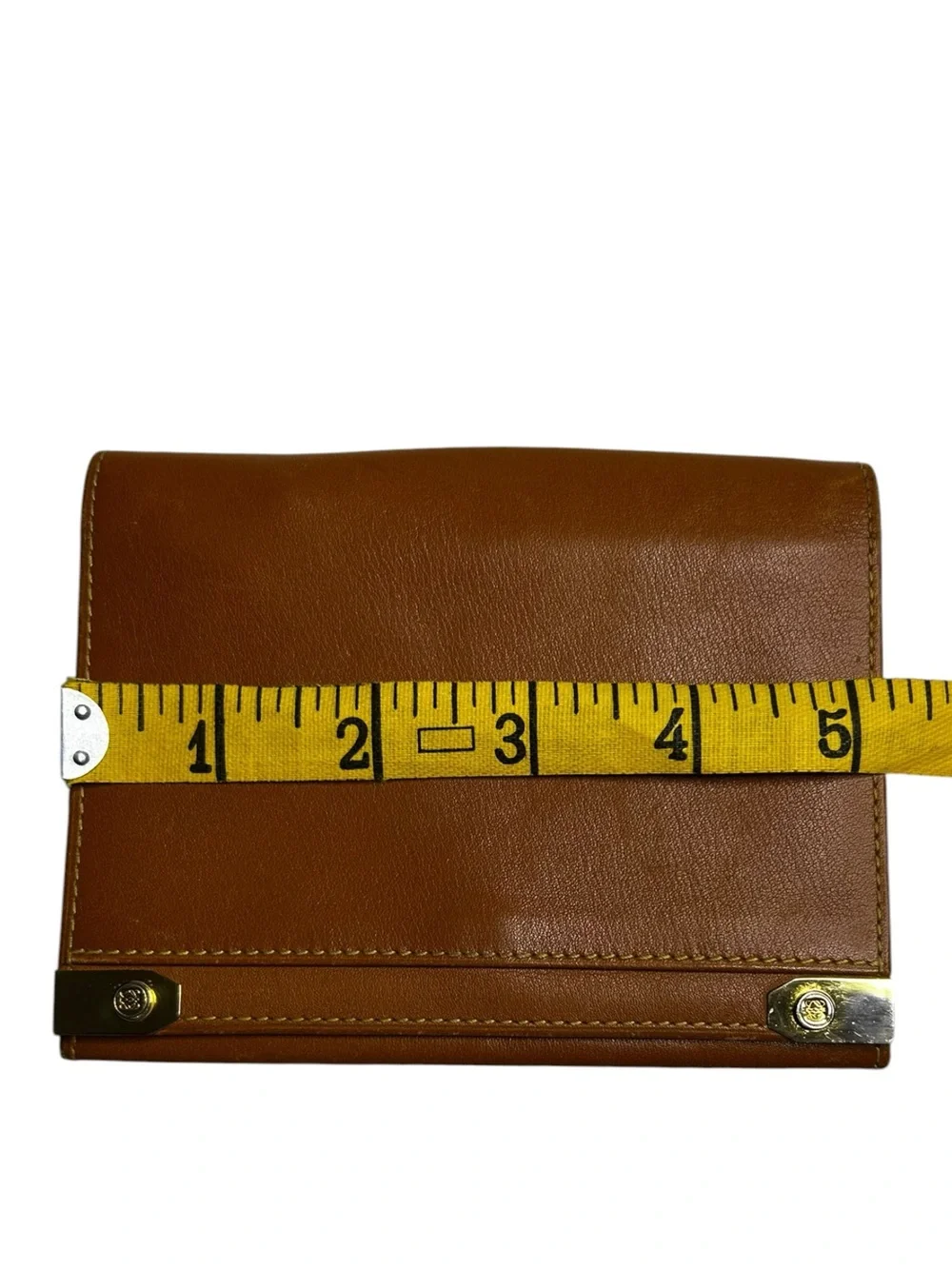 LOEWE Vintage Tan Leather Gold Corner Flap Wallet Coin Purse